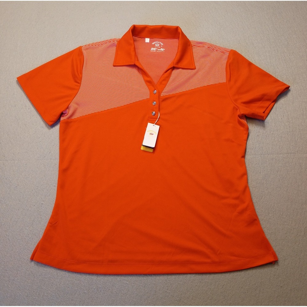 Monterey Club Dry Swing Golf Polo Top Women's Large Orange‎ NWT With Small Flaws